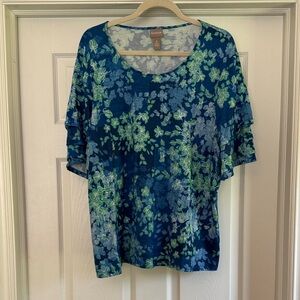 Chico's Vibrant Blue and Green Floral Blouse